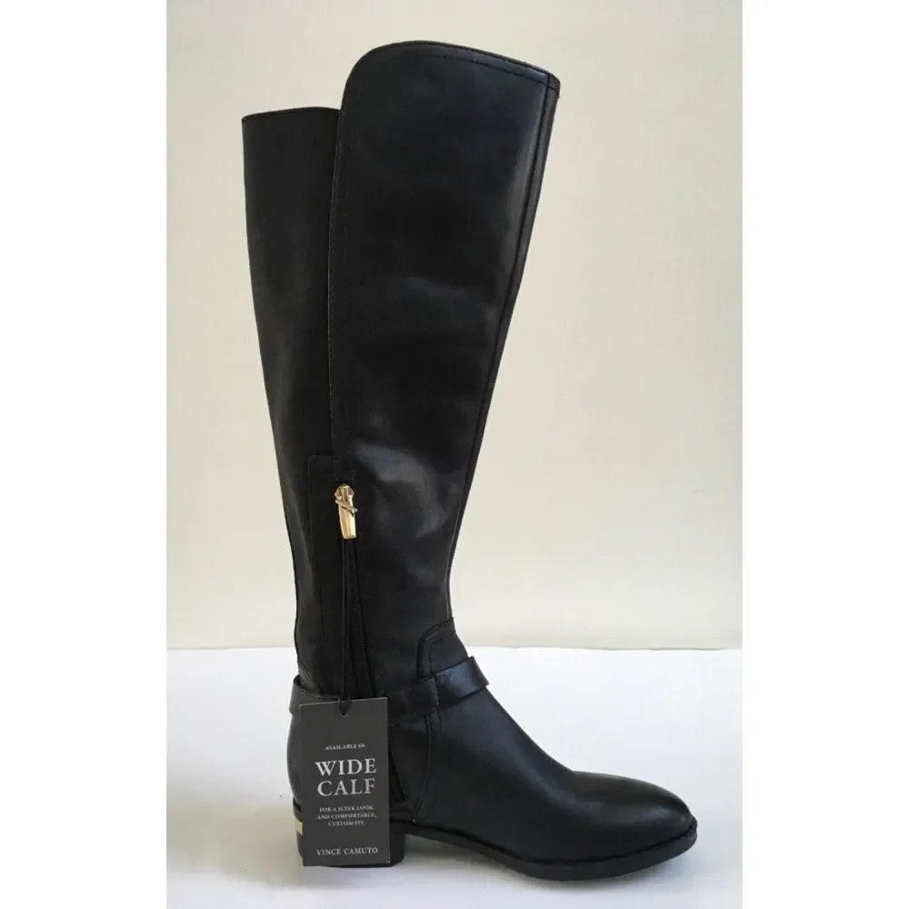 Vince Camuto Pearley Knee High Black Leather Riding Boots Size 6.5M